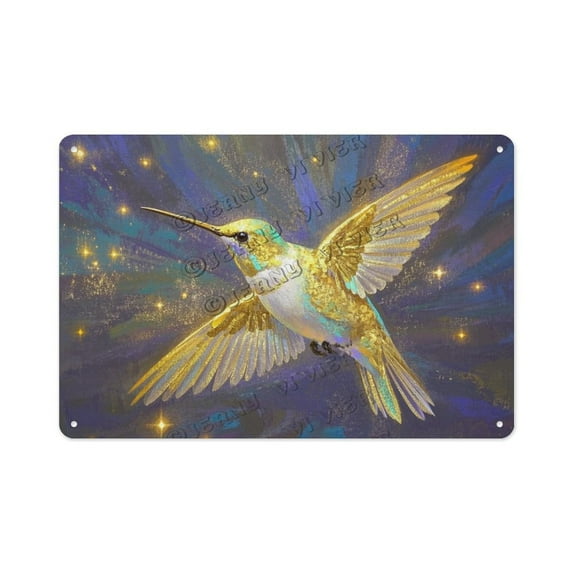 Hummingbird Tin Sign – 8x12 Inch Rustic Metal Wall Art for Garden, Living Room, or Bedroom – Gift for Bird Lovers and Nature Enthusiasts