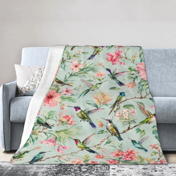Hummingbird Tropical Flower Blanket Gift Throw Blanket Gift for Women Spring Garden Bird Room Decor 50x40