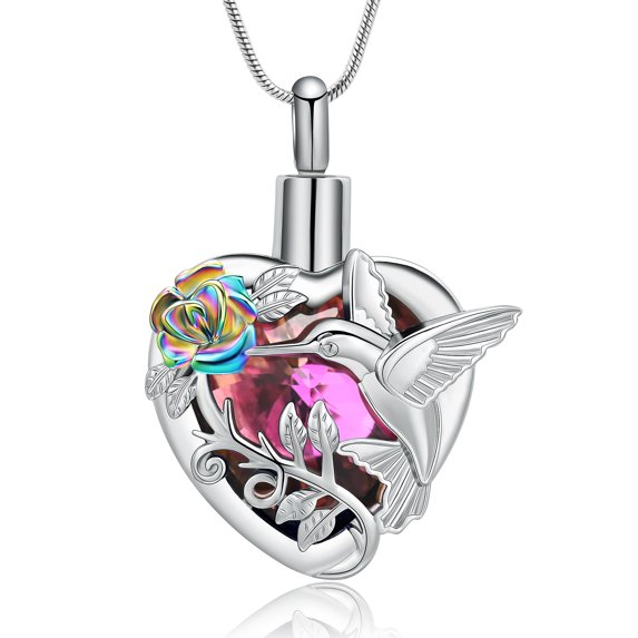 Hummingbird Urn Necklace for Ashes with Crystal Cremation Jewelry w/Funnel Filler Keepsake Memory Jewelry for Women Memorial Keepsake Necklace of Loved One