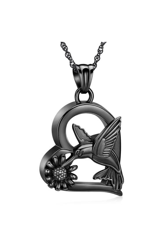 Hummingbird Urn Necklace for Ashes Heart with Sunflower / Hummingbird Cremation Jewelry Remembrance Gift for Loss Memorial Gift for Female Women