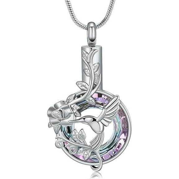 Hummingbird Urn Necklace for Ashes Keepsake Pendant for Women Men Cremation Ashes Jewelry for Loved One