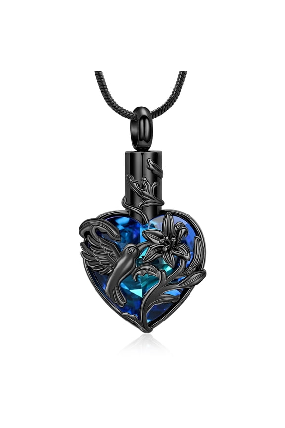 Hummingbird Urn Necklace for Ashes With Birthstones Heart Cremation Jewelry for Ashes Memory Ashes Keepsake Urn Necklace for Loss Loved Ones Women