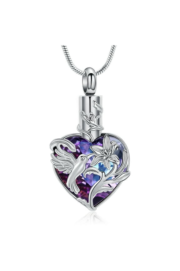 Hummingbird Urn Necklace for Ashes With Birthstones Heart Cremation Jewelry for Ashes Memory Ashes Keepsake Urn Necklace for Loss Loved Ones Women