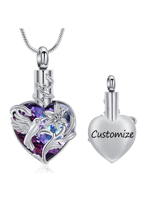 Hummingbird Urn Necklace for Ashes With Birthstones Heart Cremation Jewelry for Ashes Memory Ashes Keepsake Urn Necklace for Loss Loved Ones Women