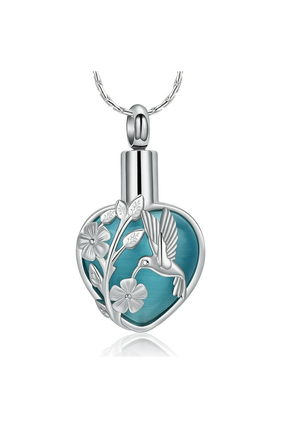Hummingbird Urn Necklace for Ashes With Flower Heart Cremation Urn Necklace for Human / Pet Moonstone Ashes Cremation Necklace for Women
