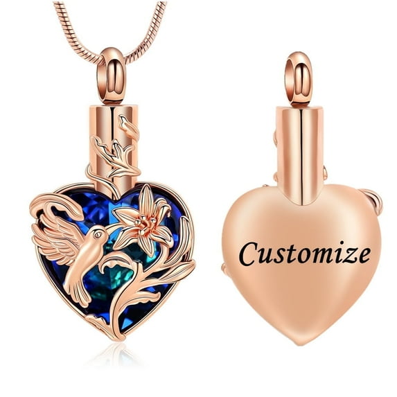 Hummingbird Urn Necklace for Ashes for Women Heart Cremation Jewelry Memory Keepsake Pendant for Loss Loved Ones