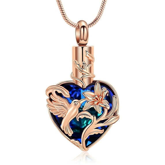 Hummingbird Urn Necklace for Ashes for Women Heart Cremation Jewelry Memory Keepsake Pendant for Loss Loved Ones