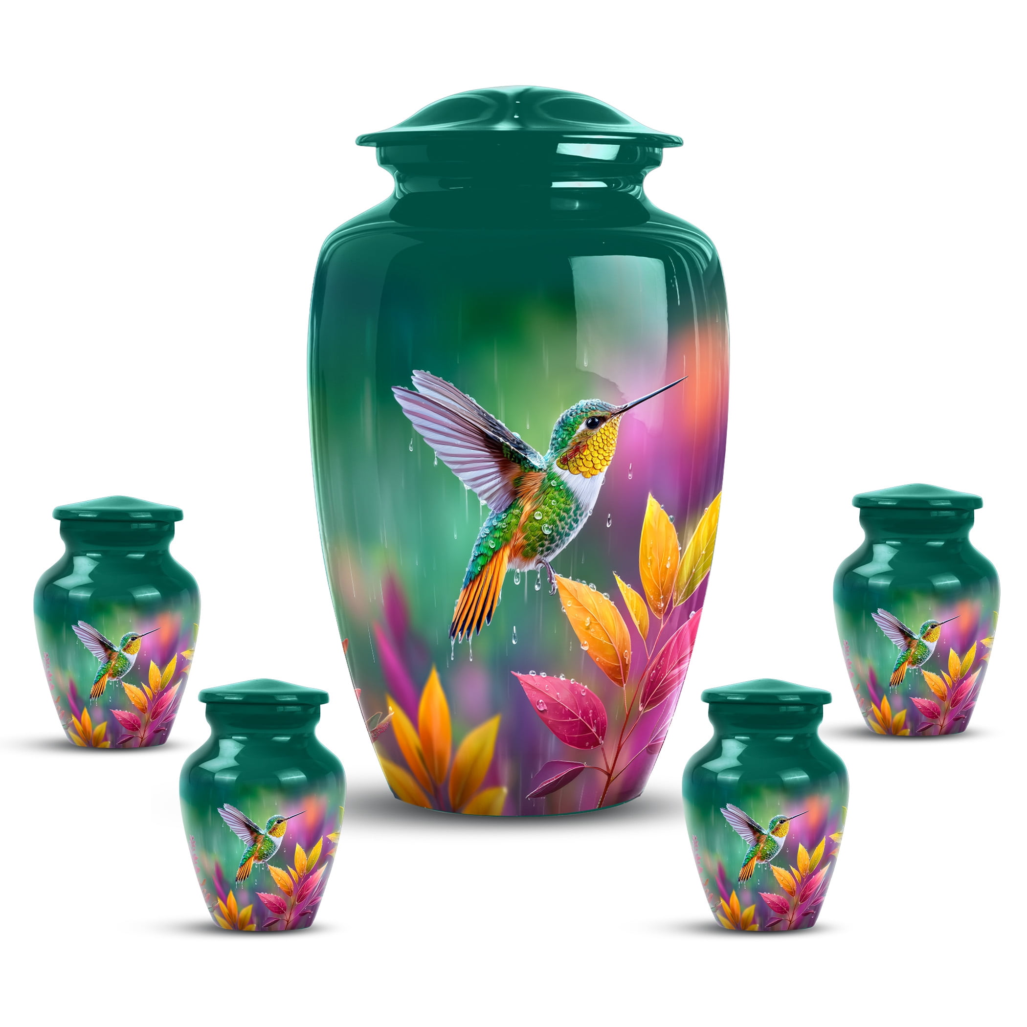 Hummingbird Urns For Human Ashes Adult Man - Large Urn For Adult Male Dad - Cremation Keepsakes Urn For Ashes -Mini Urns For Women ( Size-10inch 1pc. 3inch 4pc )