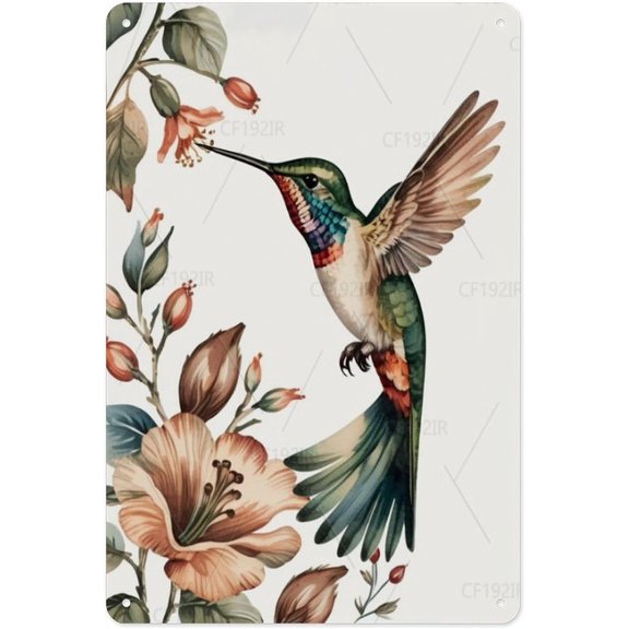 Hummingbird Vintage Aluminum Tin Sign - Iridescent Garden Bird Decorative Metal Wall Sign, 8x12 Inches, Vibrant Wall Decor for Kitchen, Sunroom Nature Lovers Space