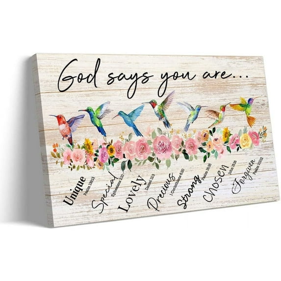 Hummingbird Wall Art God Says You Are Bible Verse Poster Framed Inspirational Pictures Canvas Bird Prints 12x18 inches