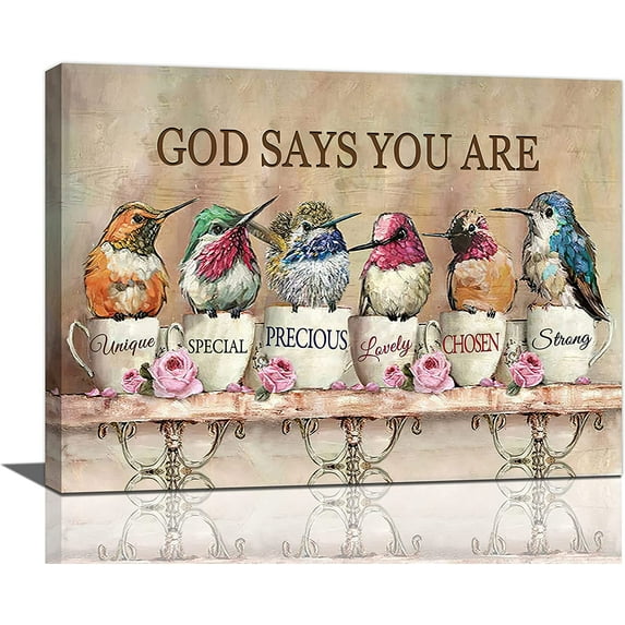 Hummingbird Wall Art Hummingbird Pictures Wall Decor Framed Rustic Hummingbird Painting God Says You Are Canvas Prints Modern Artwork Hummingbird Decoration for Home Bedroom Living Room 16"x12"