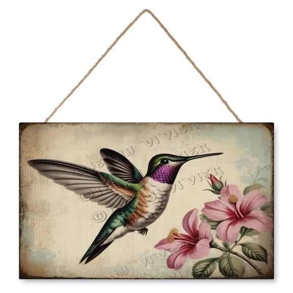 Hummingbird Wall Art Wooden Sign Rustic Farmhouse Decor Vintage Pictures for Bedroom Bathroom Kitchen Wall Decorations Bar Interior Decor 10"x16" Wooden Hanging Signs