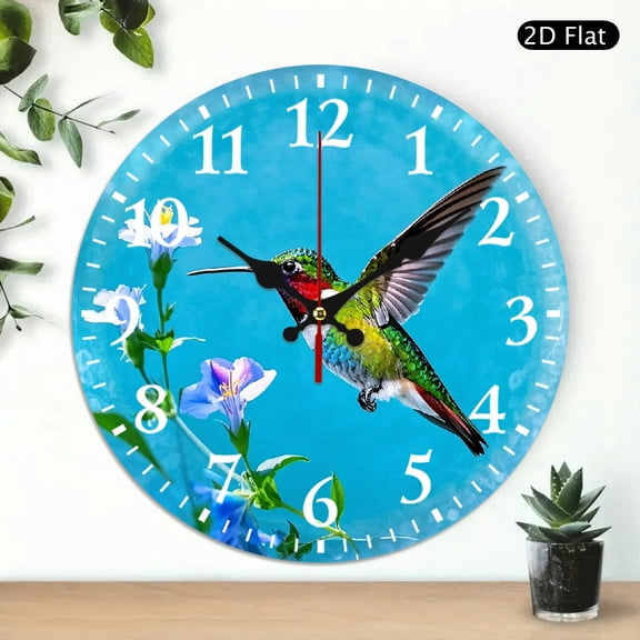 Hummingbird Wall Clock Decorative Round Silent Battery Operated Clock for Home Kitchen Living Room Decor 10x10 Inch 1pc, Battery Not Included