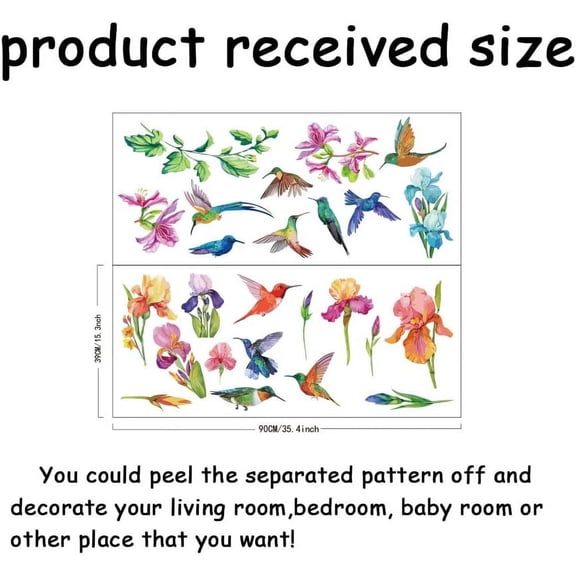 Hummingbird Wall Stickers Watercolor Flower Vinyl Wall Decals Self Adhesive Flying Bird Art Decor