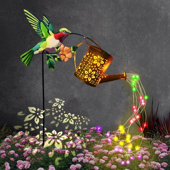 MAIRUIKE RUIDEER Hummingbird Watering Can Solar Light, IP65 waterproof color changing LED stake light