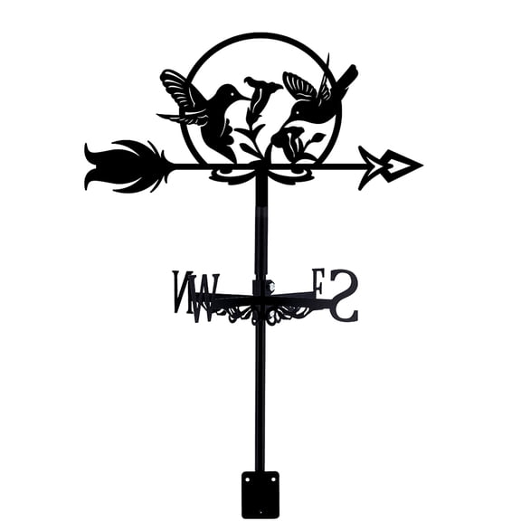 Hummingbird Weather Vane Wrought Iron Wind Vane Flowers Garden Weathervane Wind Direction Indicator for DIY
