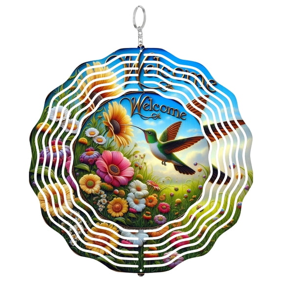 Hummingbird Welcome 3D Wind Spinner Window Hanging Nature Garden Multicolor