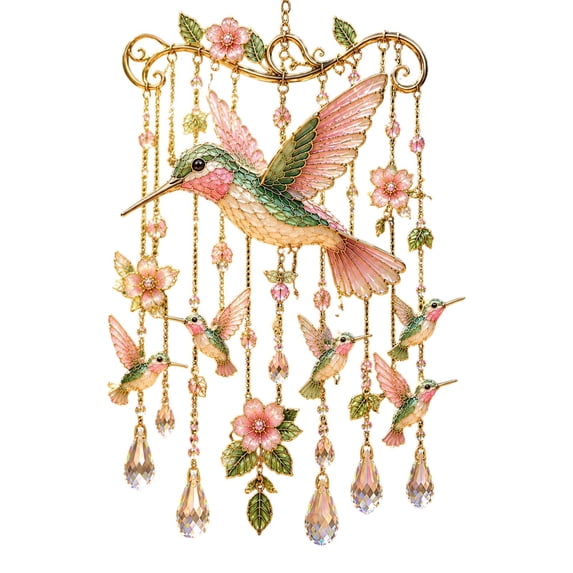 Hummingbird Wind Chime Decor,Vintage Humming Bird Windchime,Stained Glass Crystal Sun Catcher Hummingbird Wind Chimes for Outside Garden Yard Patio Decorations