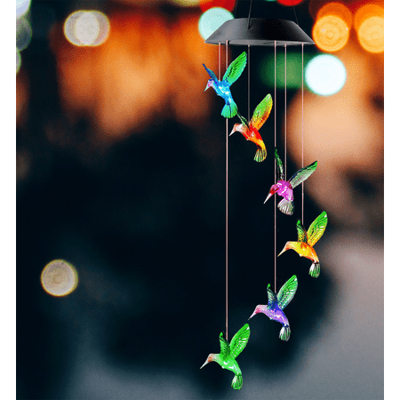 Hummingbird Wind Chime Garden Mobile for Decoration with Waterproof Color Changing LED Solar Light