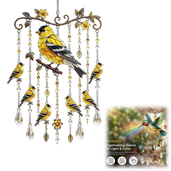 Hummingbird Wind Chime Memorial Gift – Stained Glass Suncatcher with Crystal Prism, Outdoor Yard Decor for Mom Grandma, Sympathy Keepsake(A.1PC)
