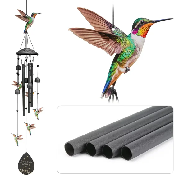 Hummingbird Memorial Wind Chimes for Outside, 38.58" Colorful Metal Hummingbirds Aluminum Tubes Garden Patio Yard Decor