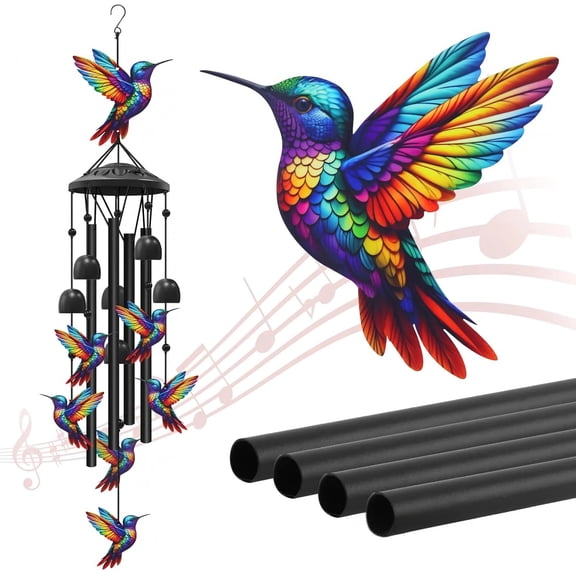 Hummingbird Wind Chime for Outside – Metal Solar Windchimes Outdoors with Glass Accents, Garden Gifts for Women, Patio Yard Hanging Decor, 1pc B