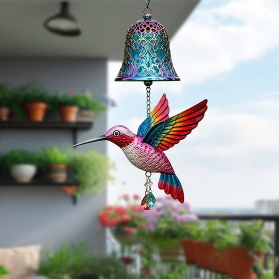 Metal Wind Chimes Hummingbird, 7.87 Inch Garden Small Wind Chime for Home, Party, Festival Decor, Glass Garden Valentines Day Gift Decoration Indoor/Outdoor, Lifelike Hummingbird Bell Deep Tone Style