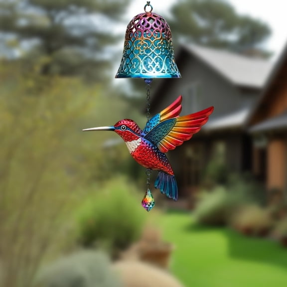 Metal Wind Chimes Hummingbird, 7.87 Inch Garden Small Wind Chime for Home, Party, Festival Decor, Glass Garden Valentines Day Gift Decoration Indoor/Outdoor, Lifelike Hummingbird Bell Deep Tone Style