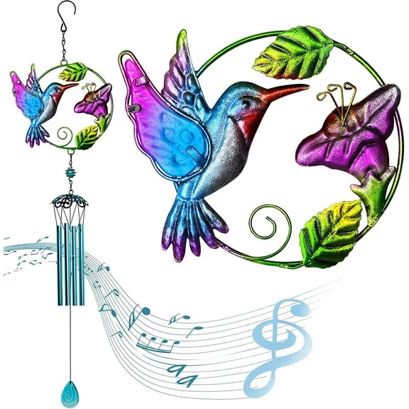 Hummingbird Wind Chimes for Indoor Outdoor, Metal Wind Chime Sun Catcher Hanging Ornament for Garden Patio(Blue)