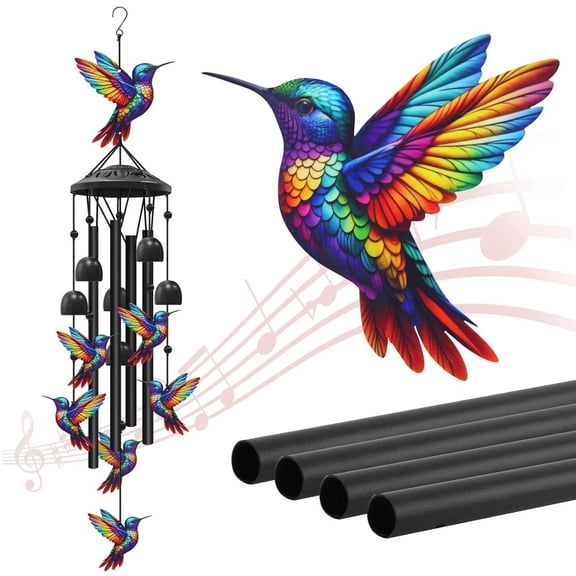 Hummingbird Wind Chimes for Outside, EEEkit Metal Wind Chime with 4 Aluminus Tubes and 6 Bells for Garden Patio