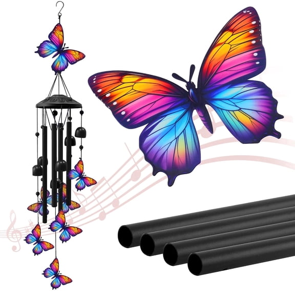 Hummingbird Wind Chimes for Outside, Metal Wind Chime with 4 Aluminum Tubes & 6 Bells, Garden Patio Hanging Decor