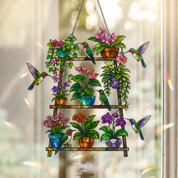 Hummingbird Window Ornament Holographic Acrylic Sun Catcher for Plant Lovers
