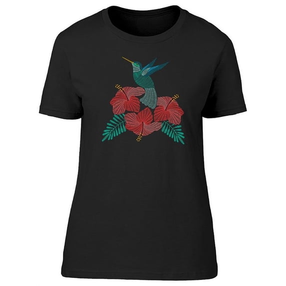 Hummingbird With Flowers T-Shirt Women -Image by Shutterstock, Female Medium