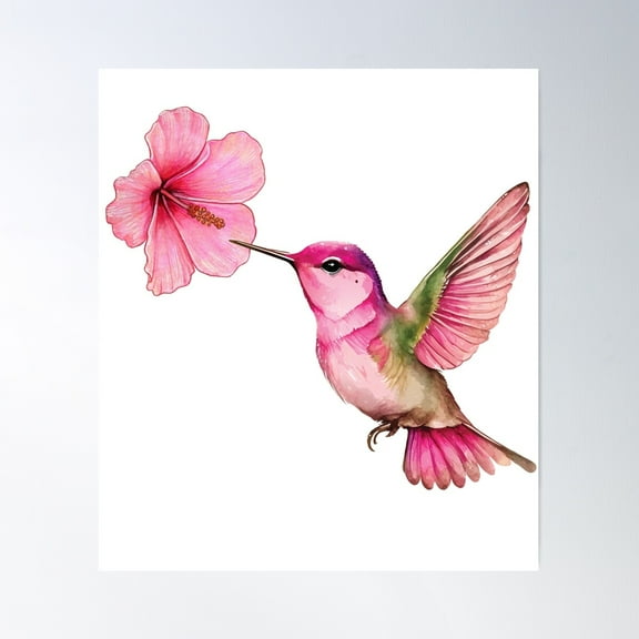 Hummingbird With Hibiscus Flower Poster Wall Art, Modern Wall Decor For Living Room Bedroom, 8x12 UNFRAMED