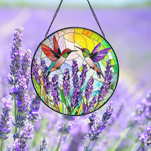 Hummingbird With Lavender Flowers Stained Glass Suncatcher – Window Hanging Decor, Nature-Inspired Gift for Bird And Flower Lovers 1889958411