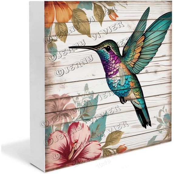 Hummingbird Wooden Box Sign Hummingbird Gifts Funny Hummingbird Decor for Home Rustic Table Decor Shelf Decorations for Office Wood Block Signs Housewarming Gifts 5x5 In