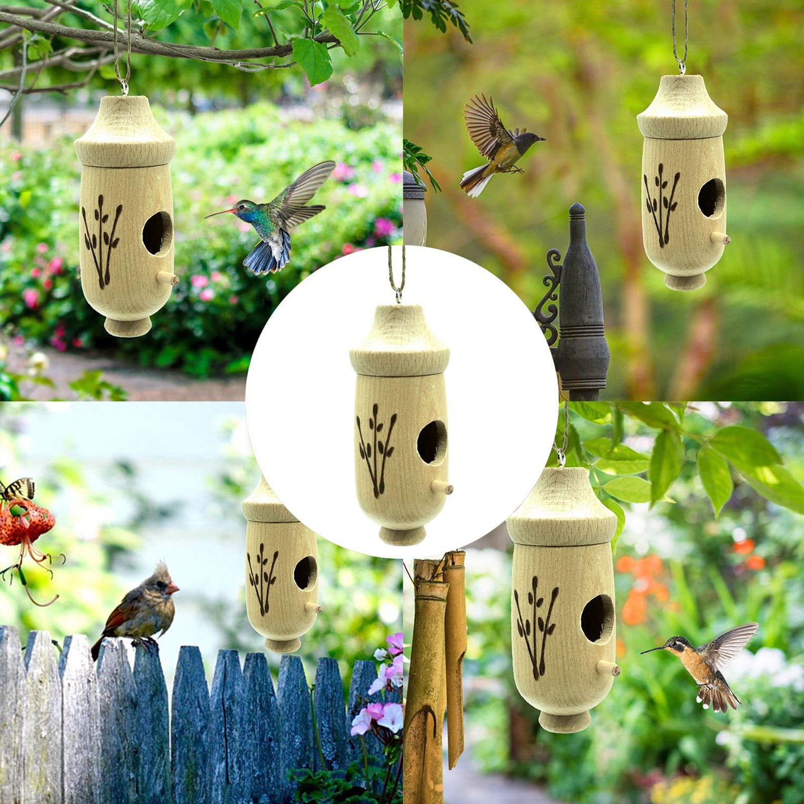Hummingbird Wooden Hanging Hummingbird Bird Swing For Garden Outdoor