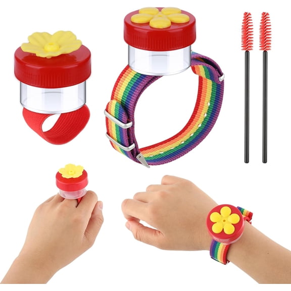 Hummingbird Wrist Feeder Set, 2 Pack Ring and Wrist Adjustable Hummingbird Hand Feeders with 2 Cleaning Brush Mini Hand Held Flower Hummingbird Feeders for Outdoor (Rainbow)