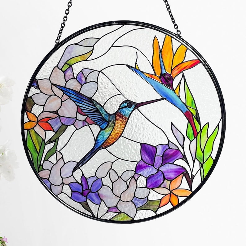 Hummingbird and Bird of Paradise Flower Stained Glass Suncatcher ...