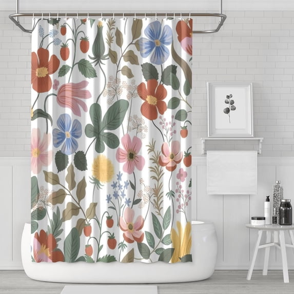 Hummingbird and Floral Garden Shower Curtain – Watercolor Botanical Art for a Romantic Spa-Style Bathroom