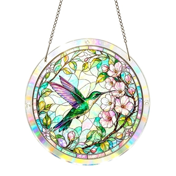 Hummingbird and Flower DIY Acrylic Puzzle Suncatcher Nature Window Hanging Decoration - 7.87 Inch E