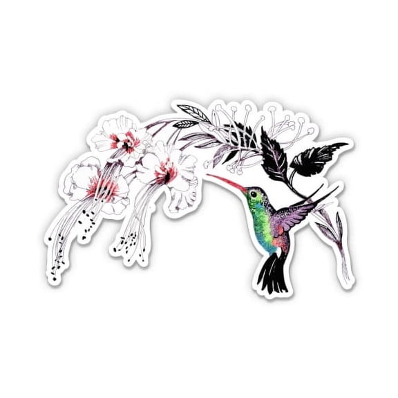 Hummingbird and Flowers - 5" Vinyl Sticker - For Car Laptop I-Pad - Waterproof Decal