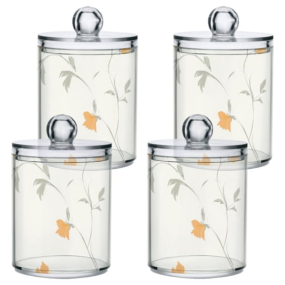 Hummingbird and Flowers Bathroom Canisters Set of 4 Translucent Plastic Storage for Cotton Pads and Floss