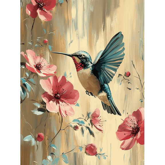 Hummingbird and Flowers Canvas Painting Perfect for Living Room Bedroom Dining Room Office and Hallway Decoration.