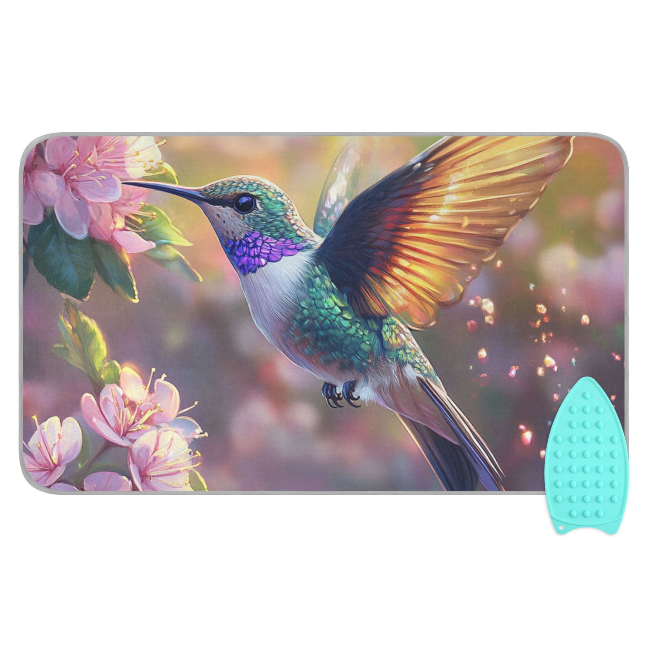 Hummingbird and Flowers Ironing Mat Blanket Portable Travel Ironing Pad Heat Resistant Pad 47.2" x 27.6”
