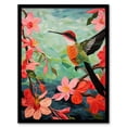 thumbnail image 1 of Hummingbird and Pink Hibiscus Flowers Colourful Textile Quilt Design with Spring Blooms Art Print Framed Poster Wall Decor 12x16 inch, 1 of 5