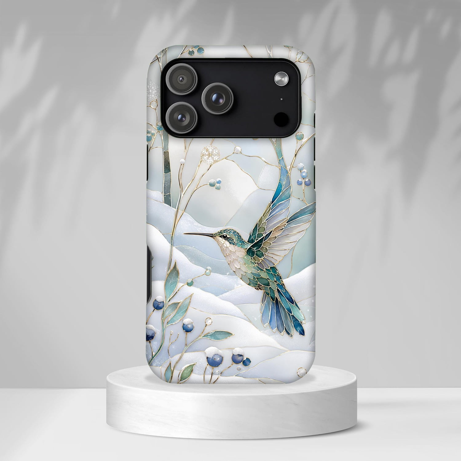 Hummingbird and White Floral Tough Phone Case, Teal Blue and Gold ...