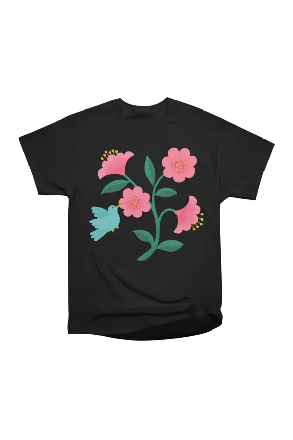 Hummingbird and camellias cute floral by Cecca Designs T-Shirt Tee Gift For Him Merch For