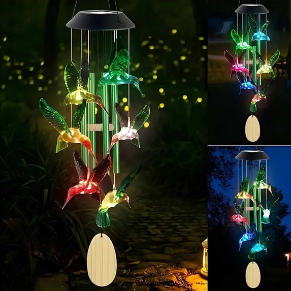 Solar Hummingbird Wind Chimes Decorative Hanging, Outdoor Solar-Powered Wind Chimes, Mother's Day Gifts, Garden, Patio, and Lawn Decorations Gifts
