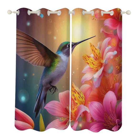 Hummingbird in Floral Paradise 2 Panels 3D Printing Pattern Curtain for Bedroom Living Room Kitchen Window Decoration Home
